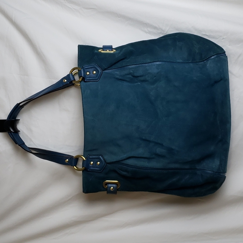 Coach Bag Suede and Leather, Deep Turquoise/Teal in Excellent Condition
